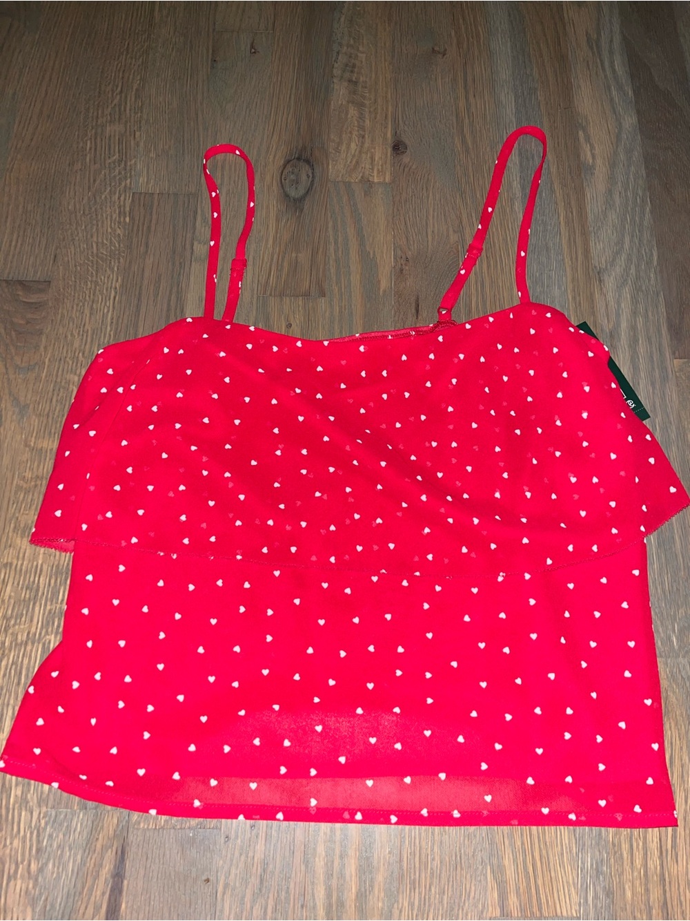 NWT Wild Fable Red Heart Print Mesh Cami Tank Top Adjustable Straps Large